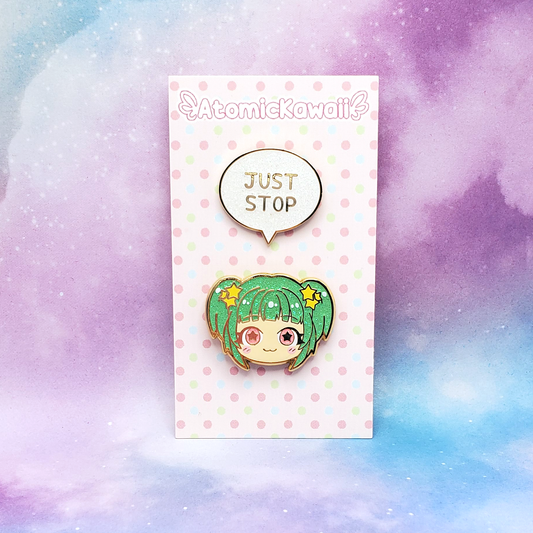 Chiyo - JUST STOP Glitter Variant Cheeky Chibi Enamel Pin Set