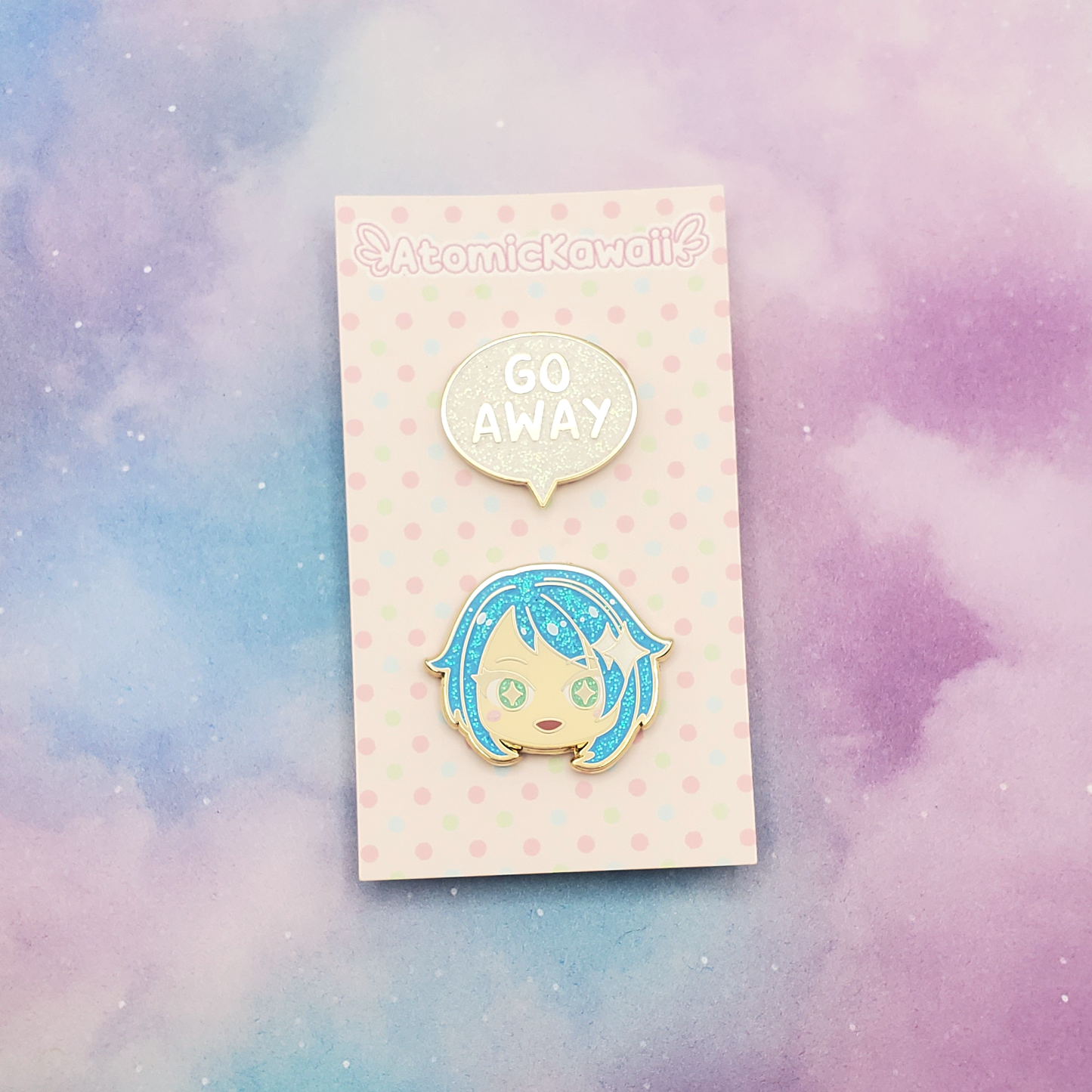 Mistumi - GO AWAY Glitter Variant Cheeky Chibi Enamel Pin Set